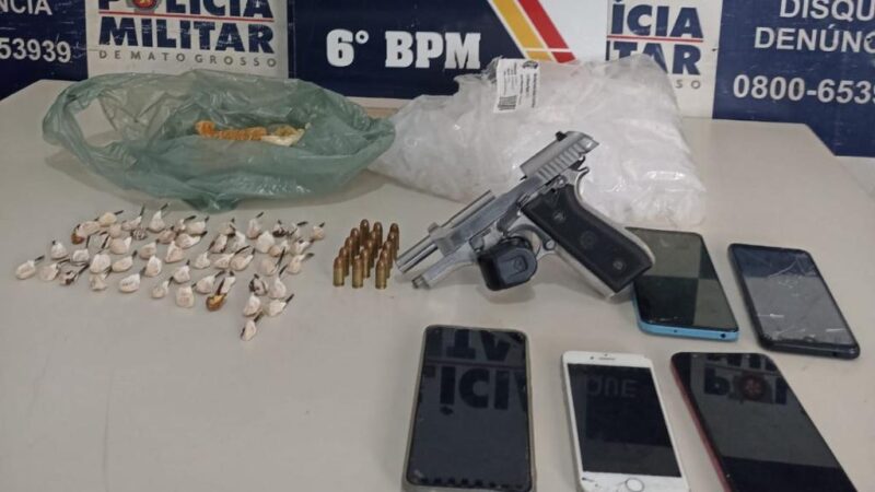 PM prende três membros de facção e apreende drogas e arma de fogo em Cáceres