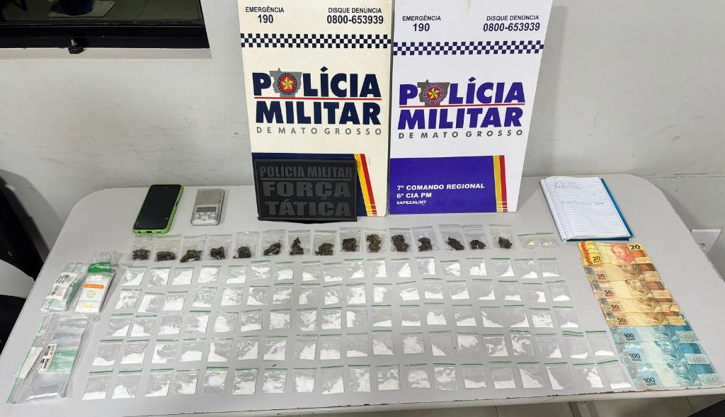 Força Tática prende membro de facção com 111 porções de drogas em Sapezal