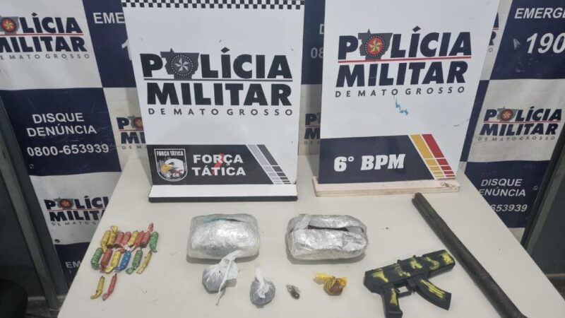 Polícia Militar apreende menor integrante de facção com drogas e arma de brinquedo em Cáceres