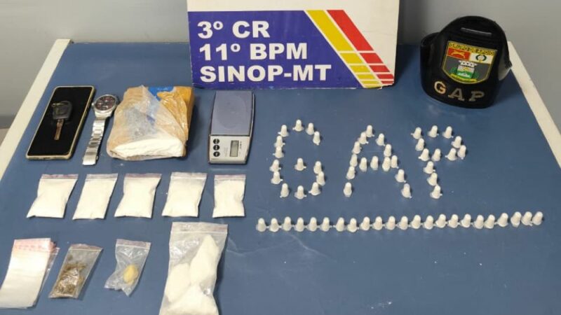 Polícia Militar prende faccionado com tablete e porções de cocaína em Sinop